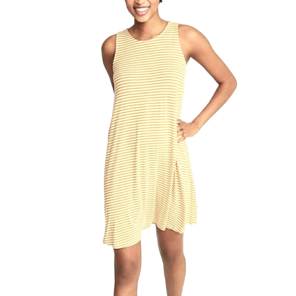 Old Navy Sleeveless Knit Swing Dress Yellow Stripe sz Small
